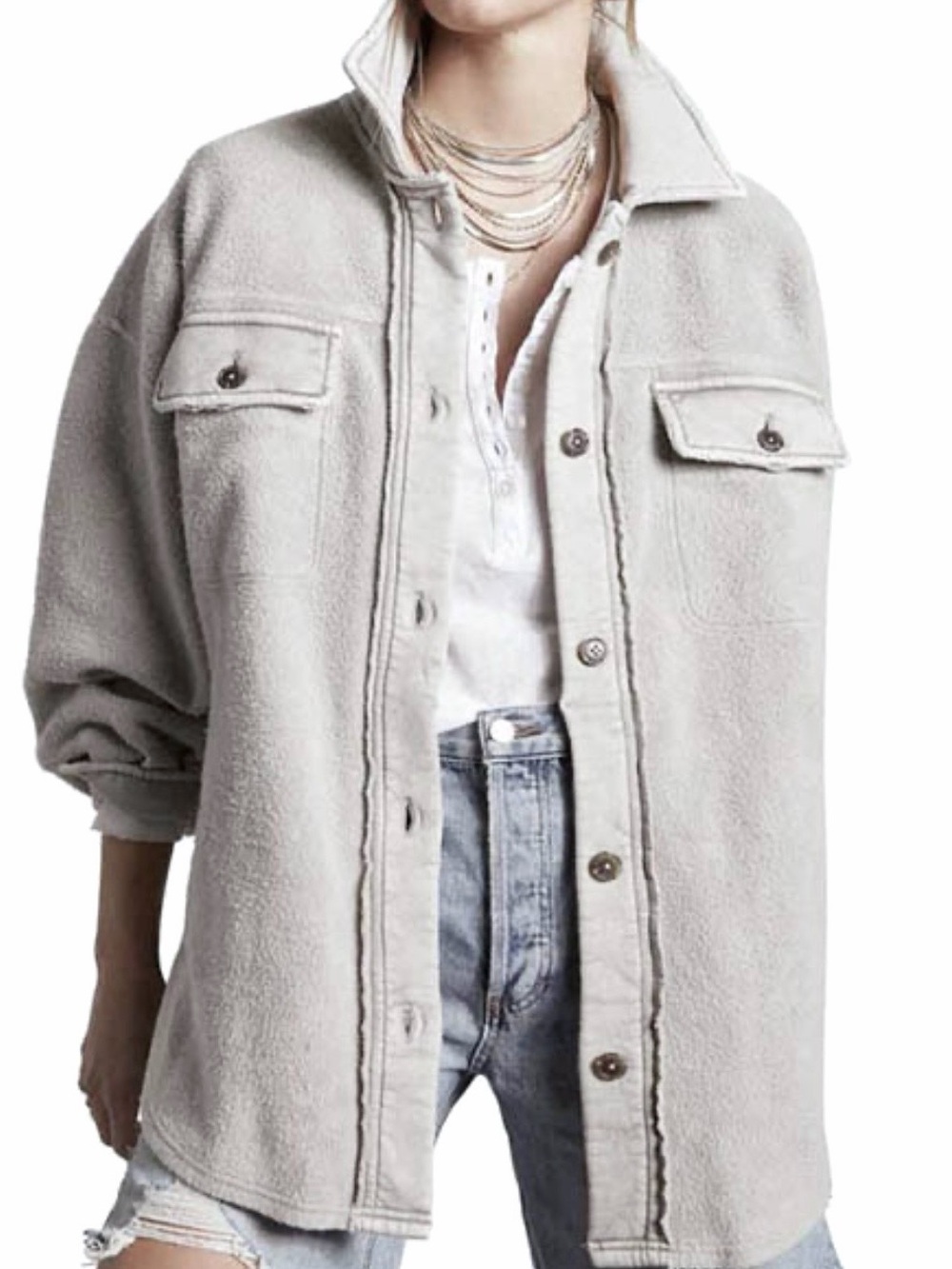 *Free People Light Grey Ruby Button-Up Jacket Shacket XS